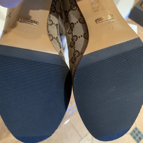 [Sold] Beige GG Canvas Mid-Heel Boots - Picture 3 of 5